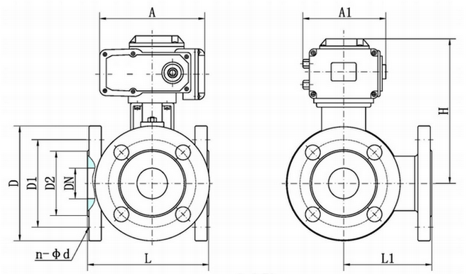 電動法蘭三通球閥結(jié)構(gòu)圖 電動法蘭三通球閥結(jié)構(gòu)圖